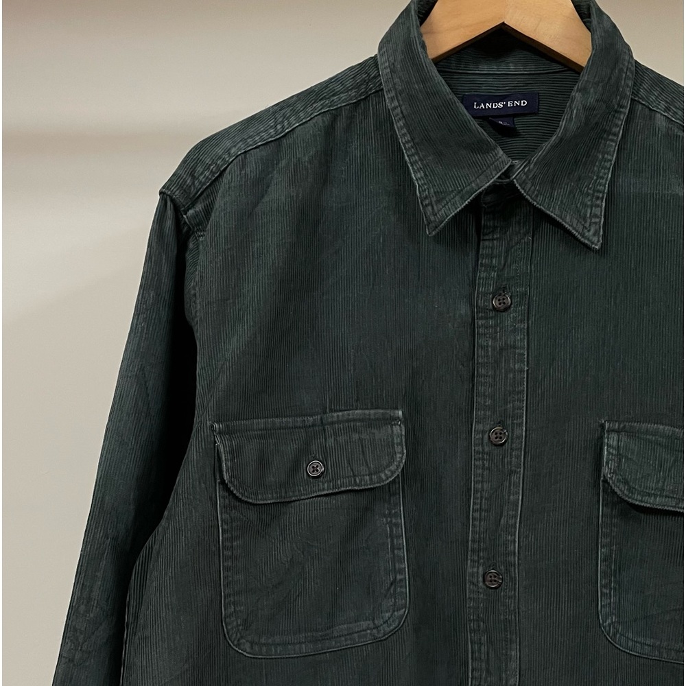 LAND’S END AUTHENTIC DARK GREEN CORDUROY CASUAL SHIRT FOR MEN’S & WOMEN’S - Picture 5 of 7